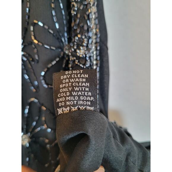 Adrianna Papell Womens Flower Silk Beaded Top Size Large Black Evening Formal - Picture 7 of 10
